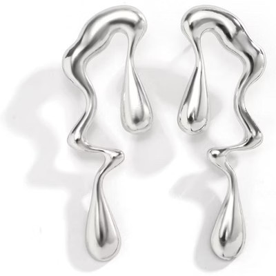 Irregular Water Drop Earrings: Melted Liquid Stainless Steel Minimalist Design Gold One Size | Target