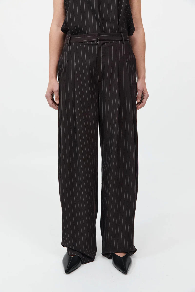 Wool Pinstripe Tapered Pants - Mahogany Stripe | St. Agni (US, UK, EU)