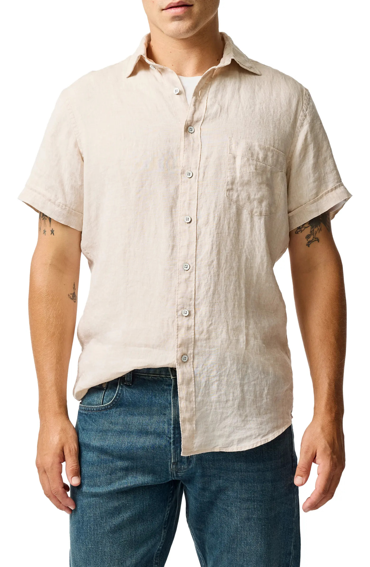 Palm Beach Sports Fit Short Sleeve Linen Button-Up Shirt | Nordstrom