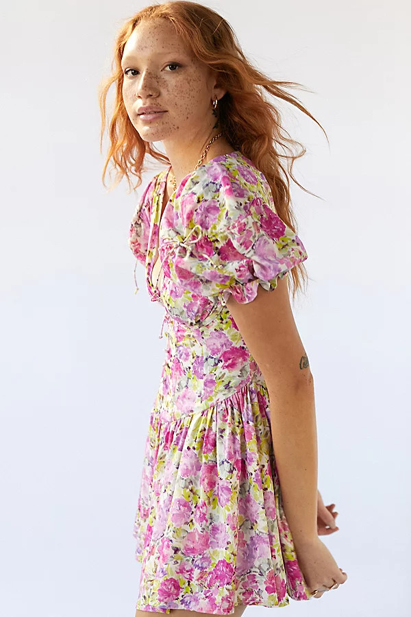 For Love & Lemons Paulina Silk Floral Mini Dress | Urban Outfitters (US and RoW)