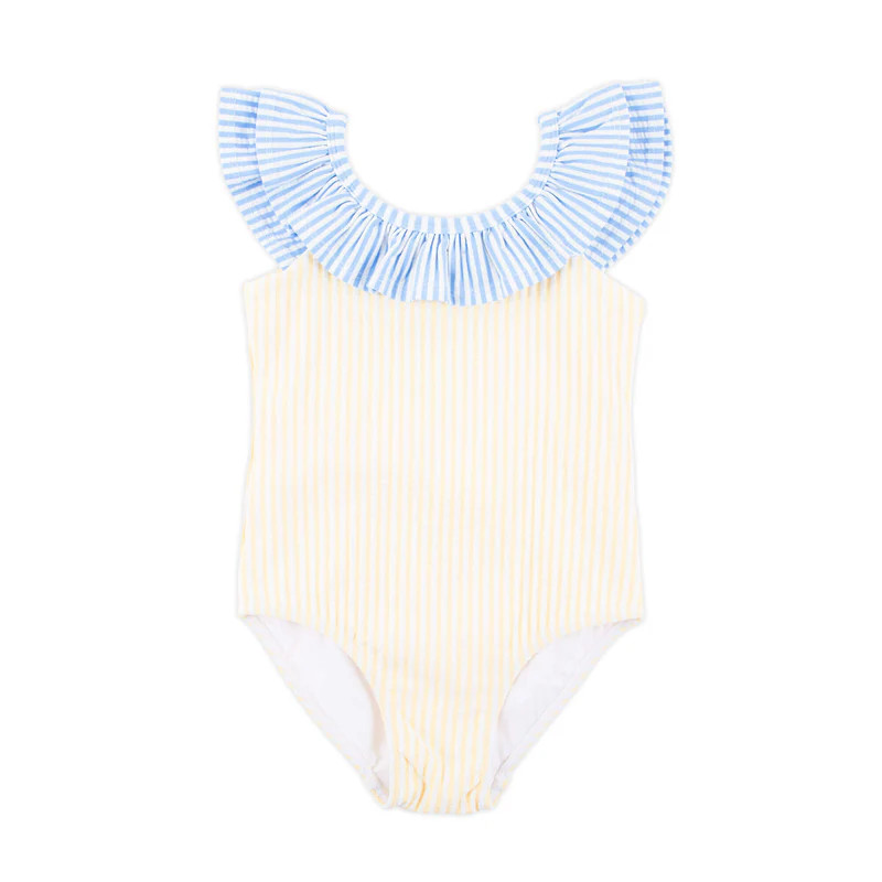 Santorini Yellow & Blue Stripe One Piece Swimsuit | Classic Whimsy