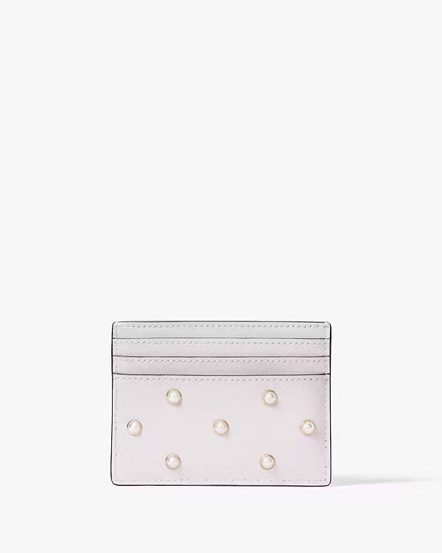 Madison Studded Faux Pearls Small Slim Card Holder | Kate Spade Outlet