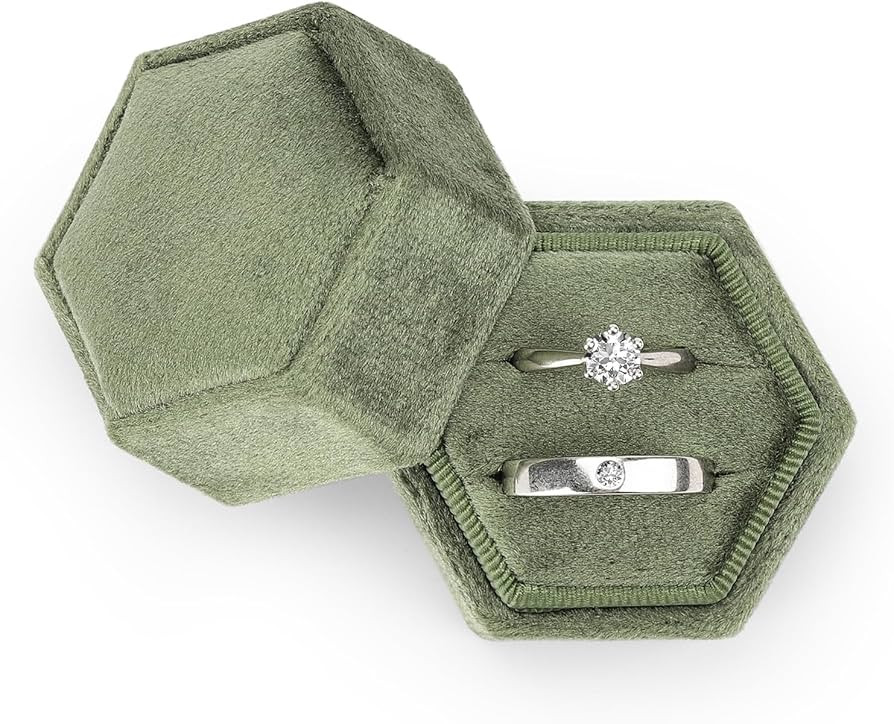 Etercycle Velvet Jewelry Ring Box, Hexagon Premium Gorgeous Vintage Double Ring Gift Box with Det... | Amazon (US)