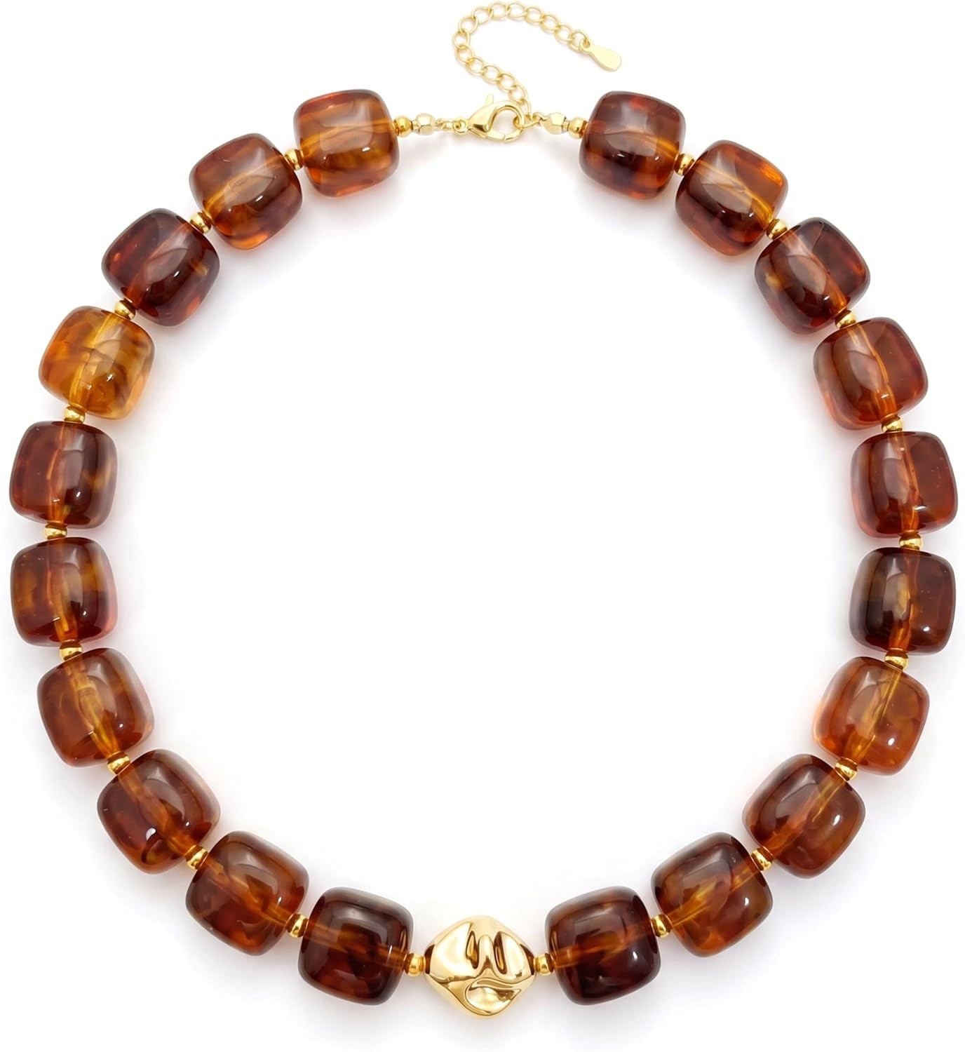 Beaded Necklaces for Women, Chunky Acrylic Bead Choker Necklace, Colorful White Statement Jewelry with Gold Color Charm Styles, Adjustable Summer Beach Boho Gifts for Women | Amazon (US)