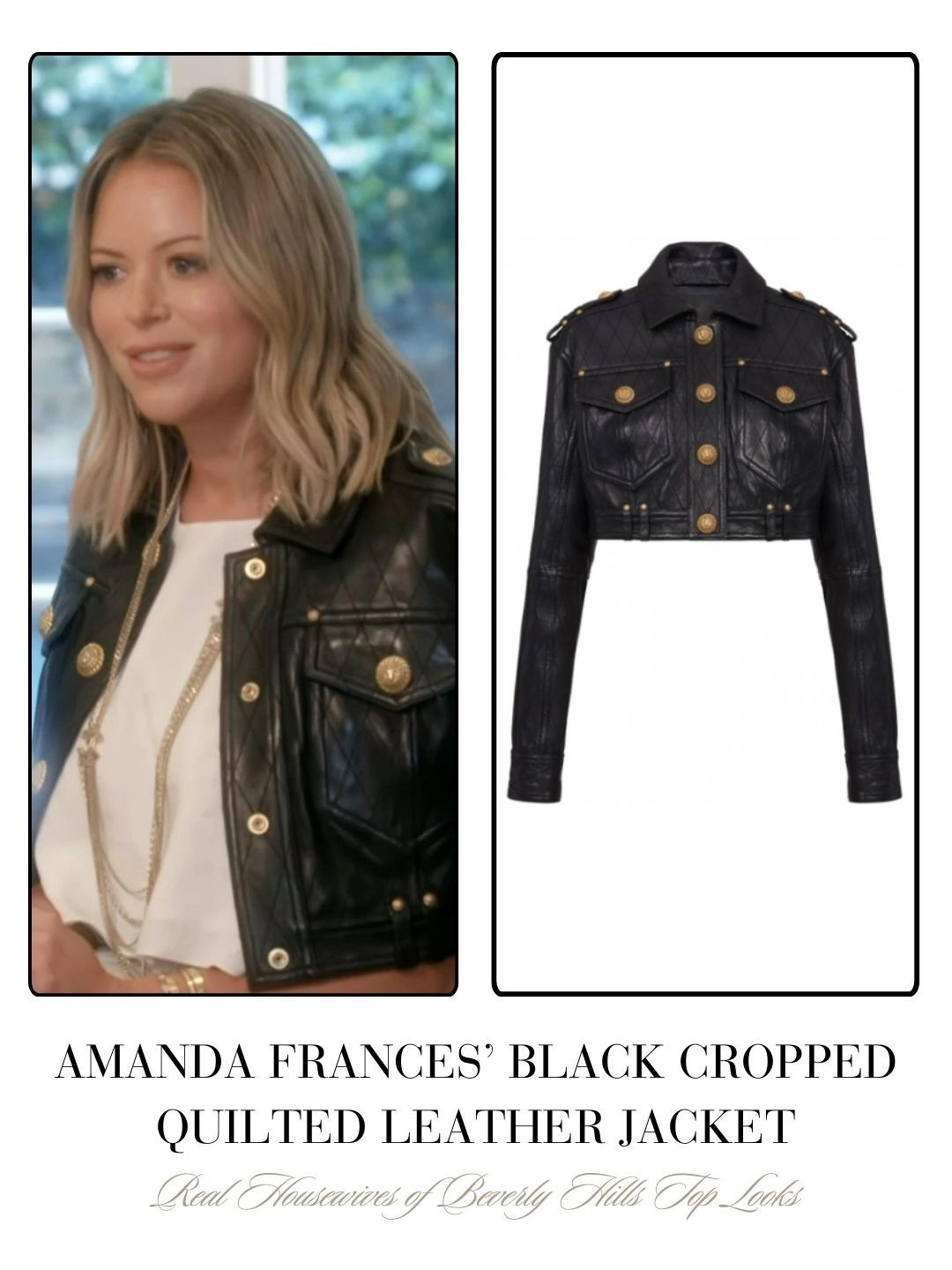 Amanda Frances’ Black Cropped Quilted Leather Jacket 
