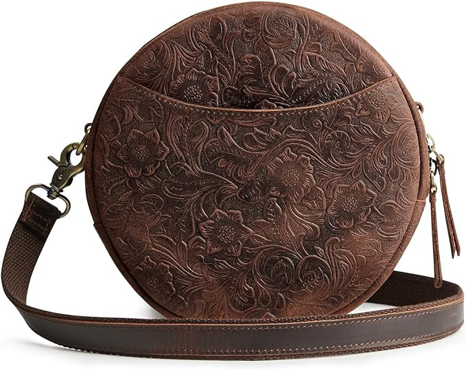 S-ZONE Leather Crossbody Bags for Women Trendy Circle Cross Body Shoulder Bag Designer Round Purs... | Amazon (US)