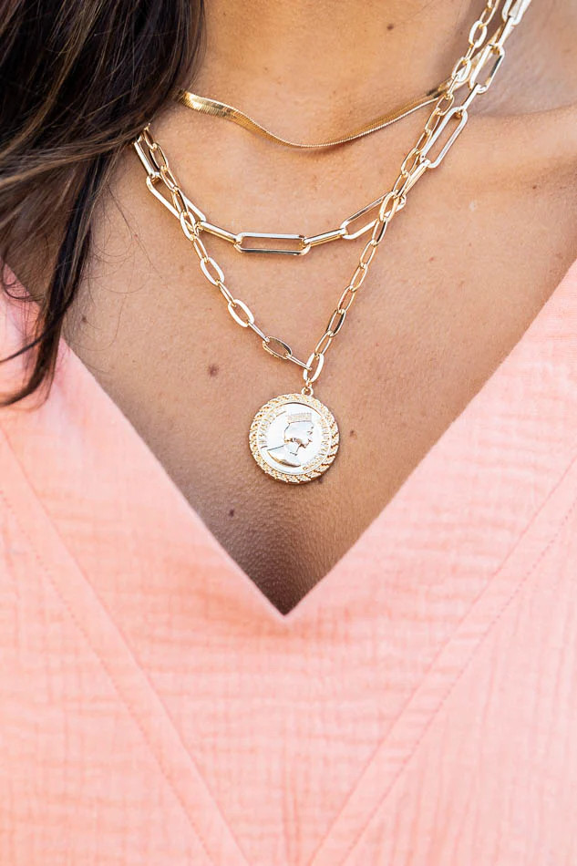 Carry Your Love Gold Layered Coin Necklace | Pink Lily