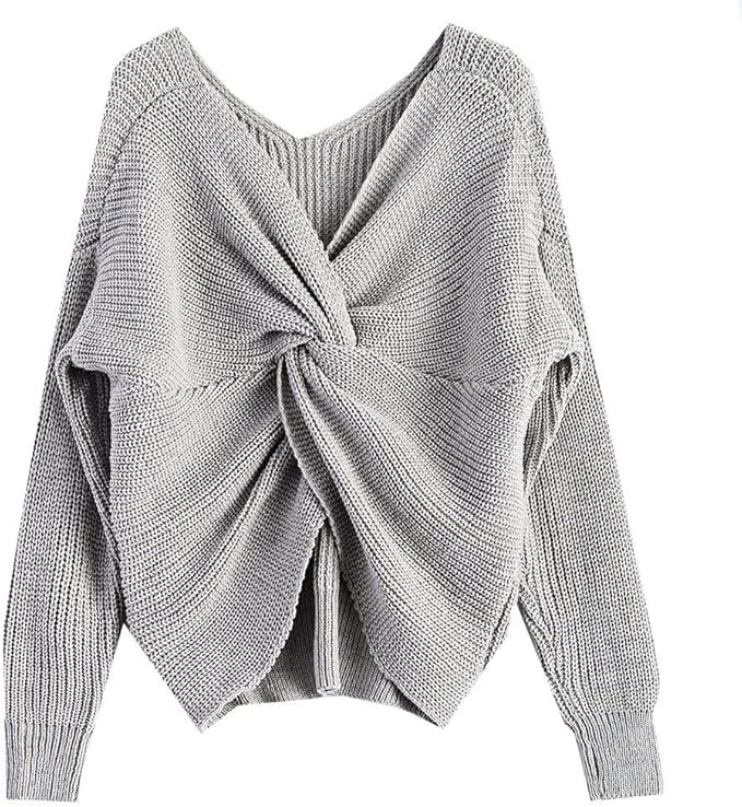 LifeShe V Neck women sweaters and pullovers twisted back jumpers | Amazon (US)
