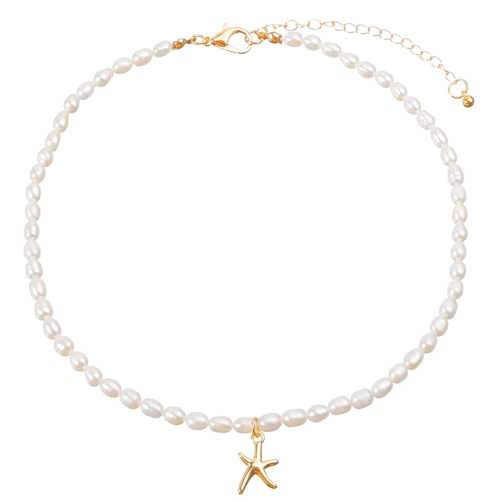 wgoud Natural Freshwater Pearl Choker Necklace for Women, Trendy 14K Gold Plated Pearl Necklaces ... | Amazon (US)