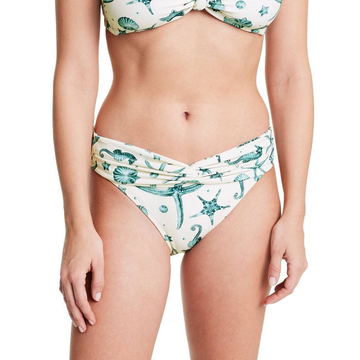 Women's Seahorse Print Hipster Medium Coverage Bikini Bottom - Agua Bendita x Target Cream/Blue | Target