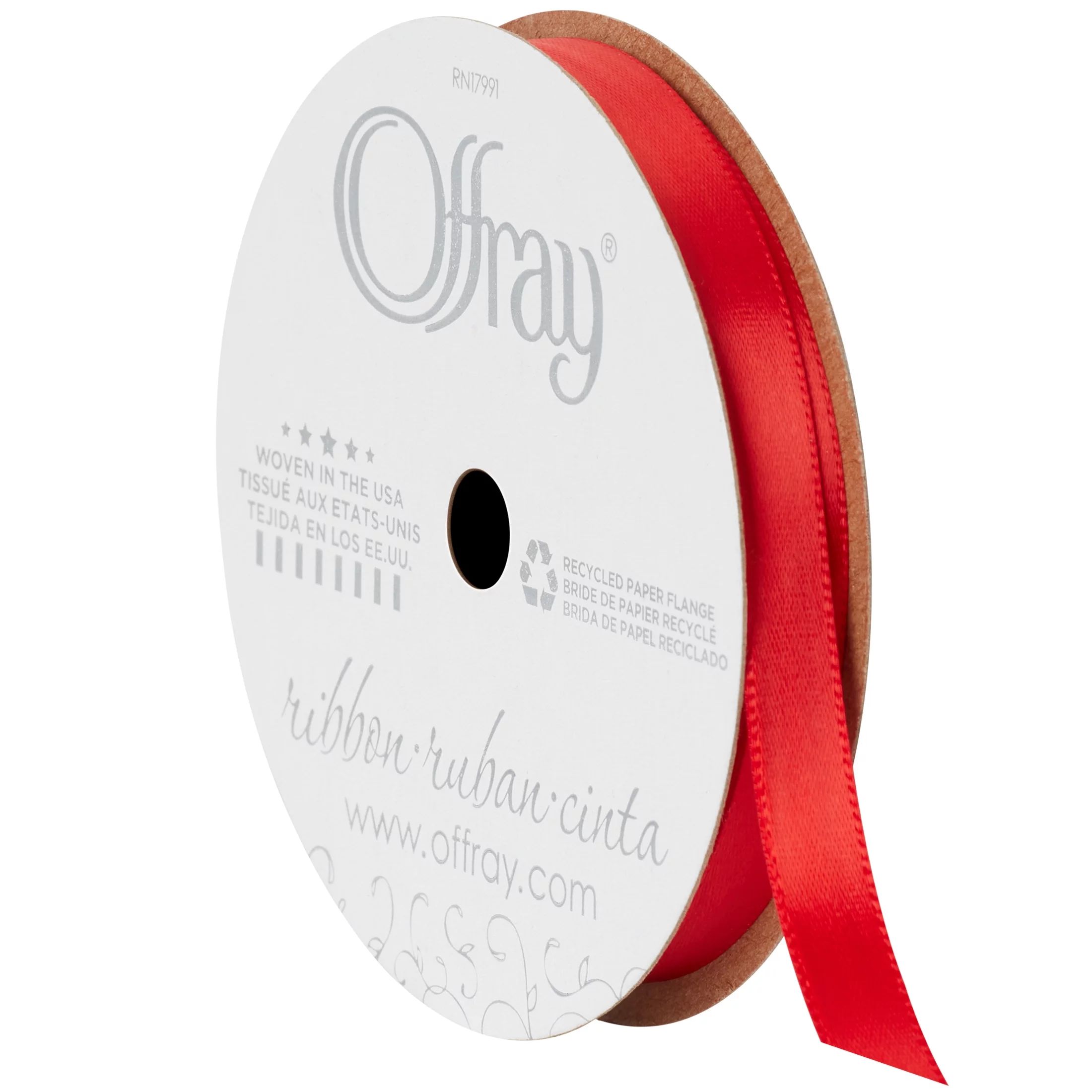 Offray Ribbon, Red 3/8 inch Single Face Satin Polyester Ribbon, 18 feet - Walmart.com | Walmart (US)