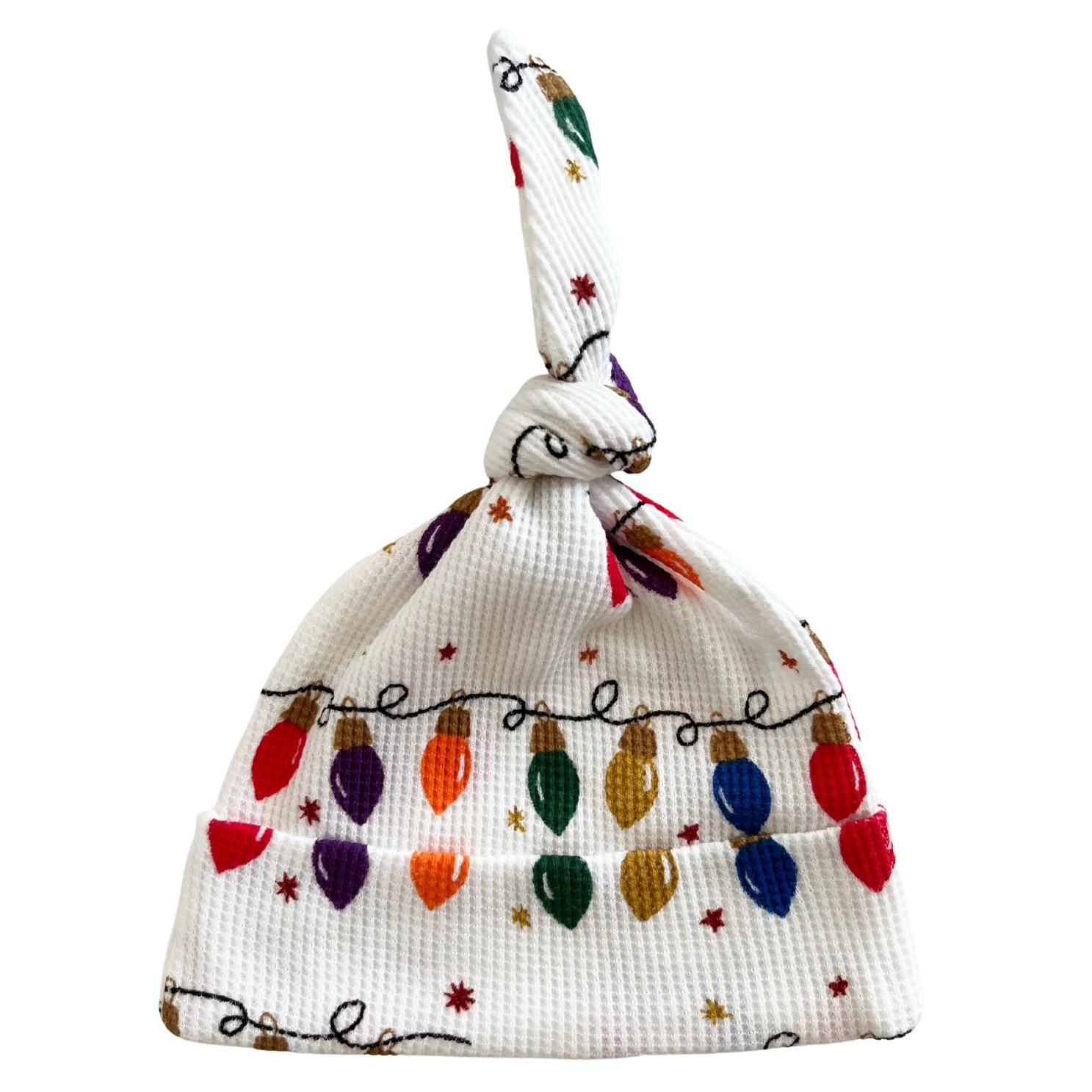 Organic Waffle Knot Beanie, Christmas Lights | SpearmintLOVE