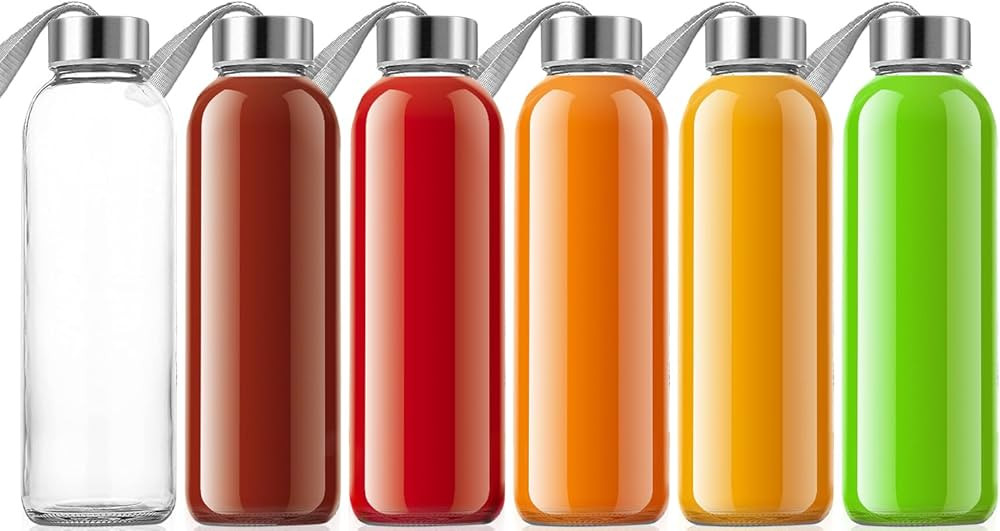 QCen 18oz Clear Glass Bottle for Juicing, Reusable Glass Water Bottles for Juicer Machine, with S... | Amazon (US)