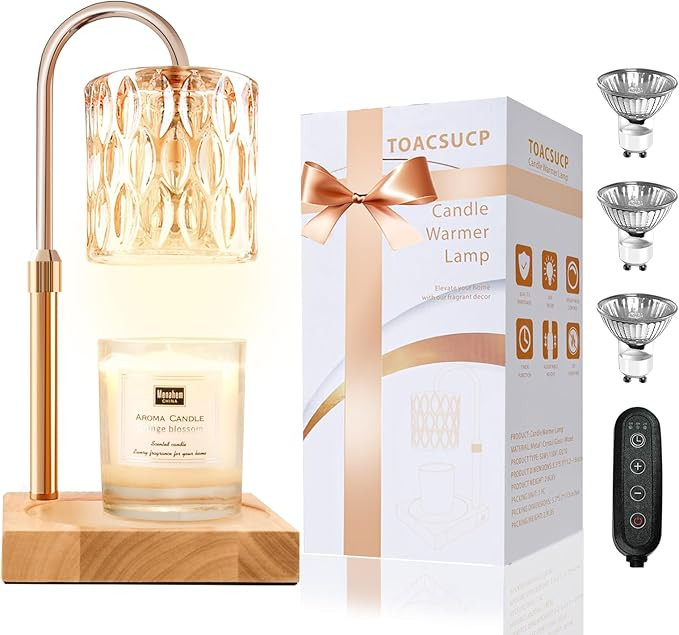 Candle Warmer Lamp with 3 Bulbs, Adjustable Height Dimmable Candle Warmer with Timer, Compatible ... | Amazon (US)