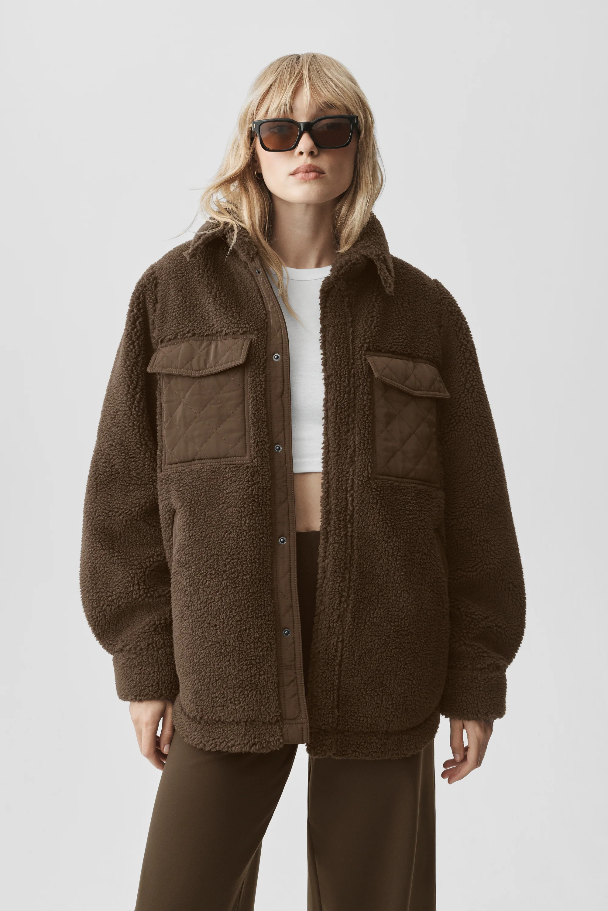 Alo YogaÂ® | Sherpa Edge Shacket Jacket in Espresso Brown, Size: XS | Alo Yoga