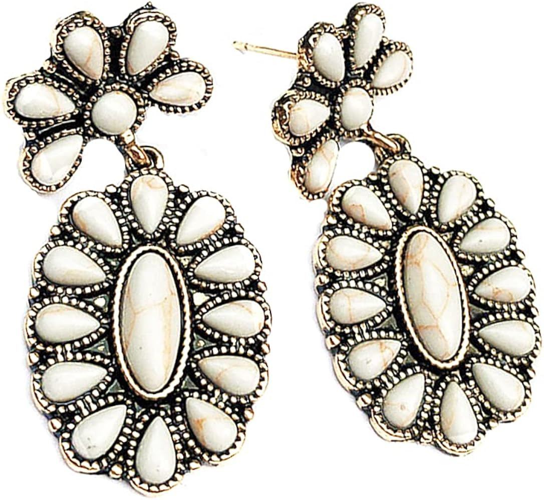 Vintage Boho Statement Drop Earrings Oval Imitate Turquoise Ethnic Charms Flower Dangle Earring f... | Amazon (US)