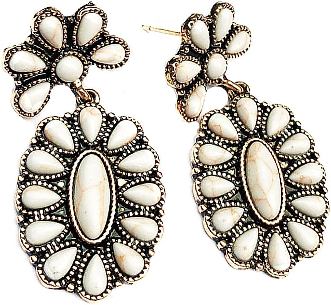 Vintage Boho Statement Drop Earrings Oval Imitate Turquoise Ethnic Charms Flower Dangle Earring f... | Amazon (US)