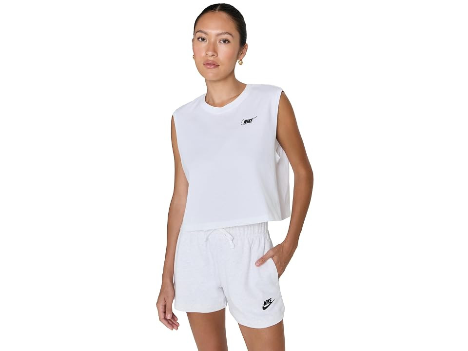 Nike Sportswear Club Sleeveless Cropped Graphic T-Shirt Women's Workout White : SM (US 4-6), Cotton | Zappos