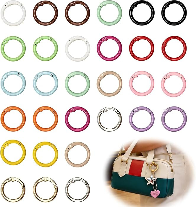 30Pcs Circle Carabiner Spring Snap Clips, Colored Key Ring, 1 Inch | Amazon (US)