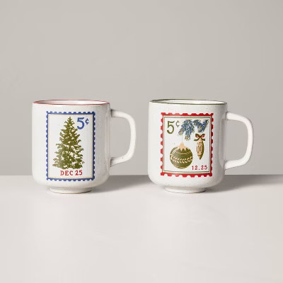 13oz Stoneware Christmas Stamp Mugs (Set of 2) - Hearth & Hand™ with Magnolia | Target