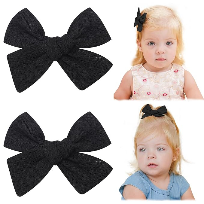 Jollybows 2pcs 3.2" Hair Bows Clips for Baby Girl Toddler Pigtail Neutral Linen Hair Clip Bows -B... | Amazon (US)