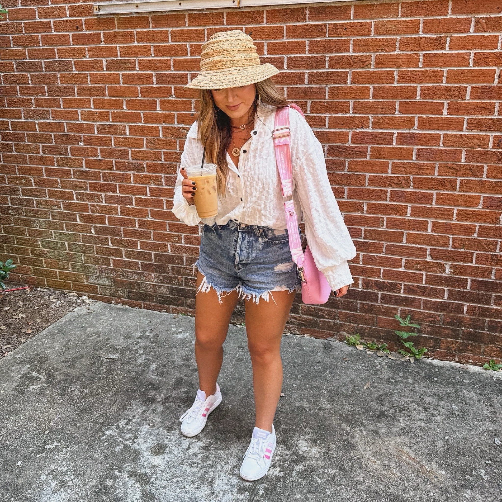Button up and denim shorts are my favorite combo #walmart #adidas #stevemadden #target #shein