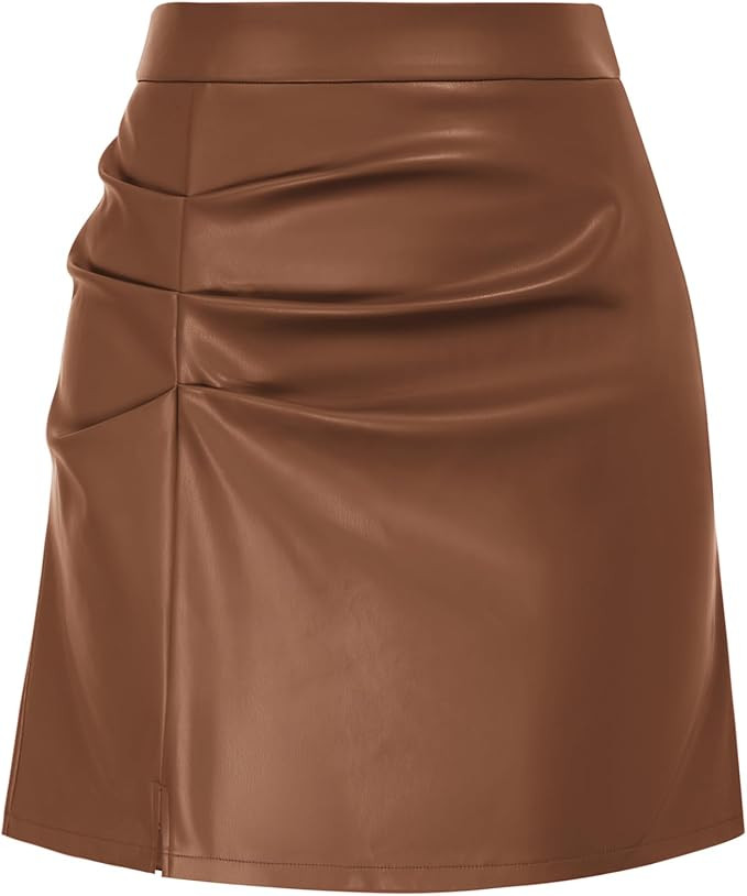 Kate Kasin Women's Leather Skirts Front Slit Ruched Bodycon Mini Skirt High Waist PU Leather Skor... | Amazon (US)