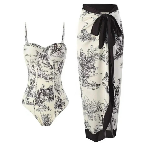 Dezsed Womens One Piece Swimsuit with Cover Up Sarong Wrap Floral Bathing Suits with Beach Skirt ... | Walmart (US)