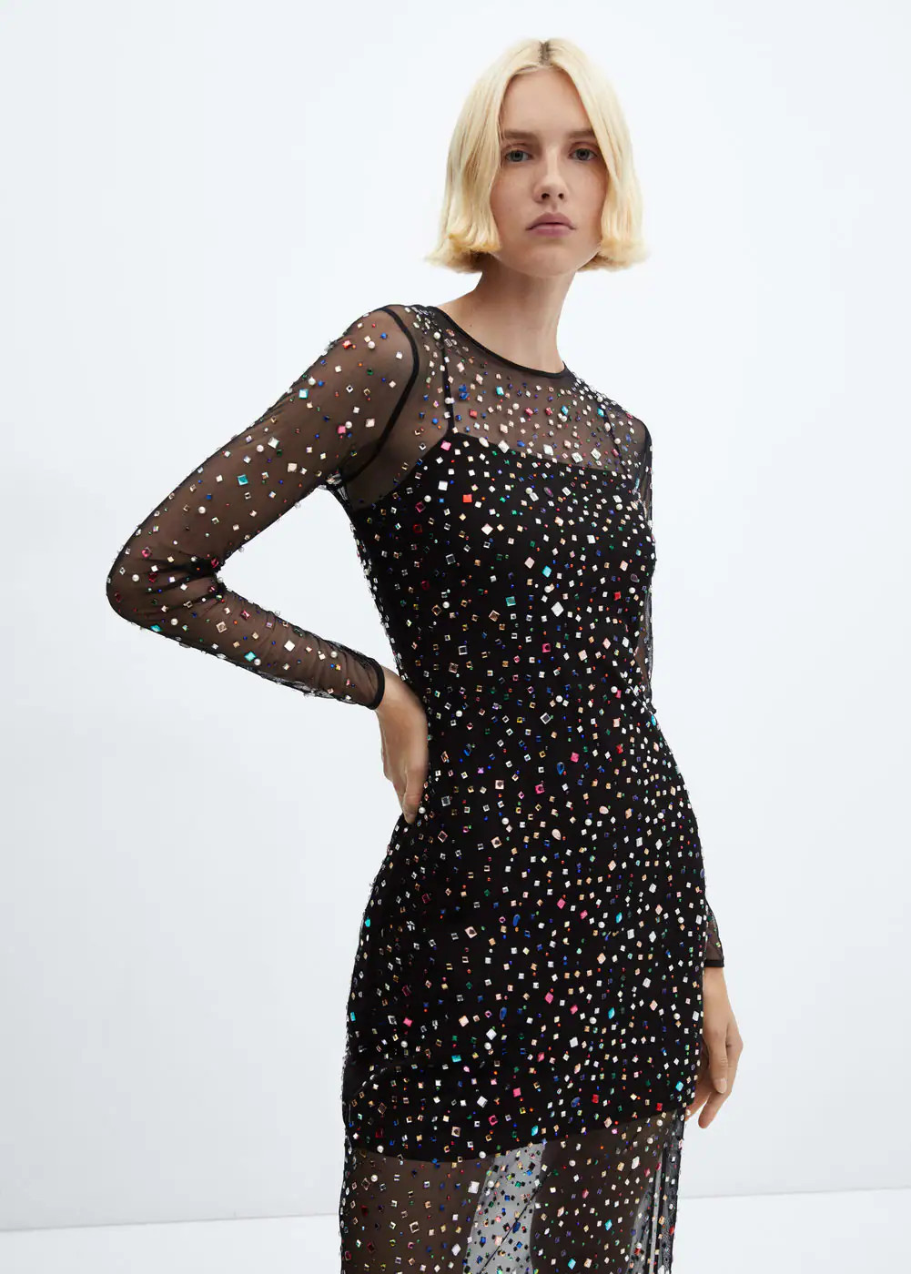 Semi-transparent dress with rhinestones | MANGO (UK)