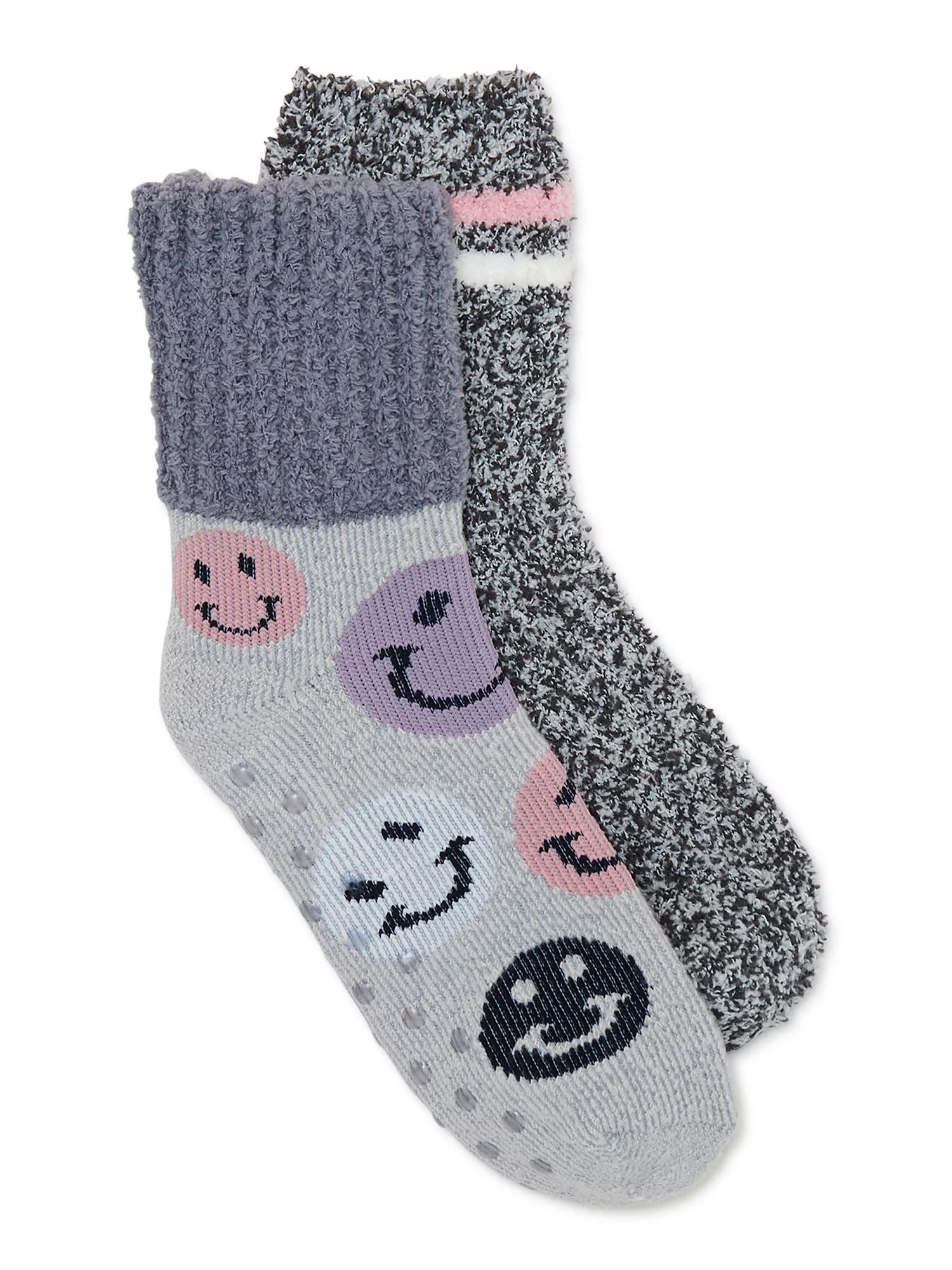 Joyspun Women's Face Popo Slipper Socks, 2-Pack, Size 4-10 - Walmart.com | Walmart (US)