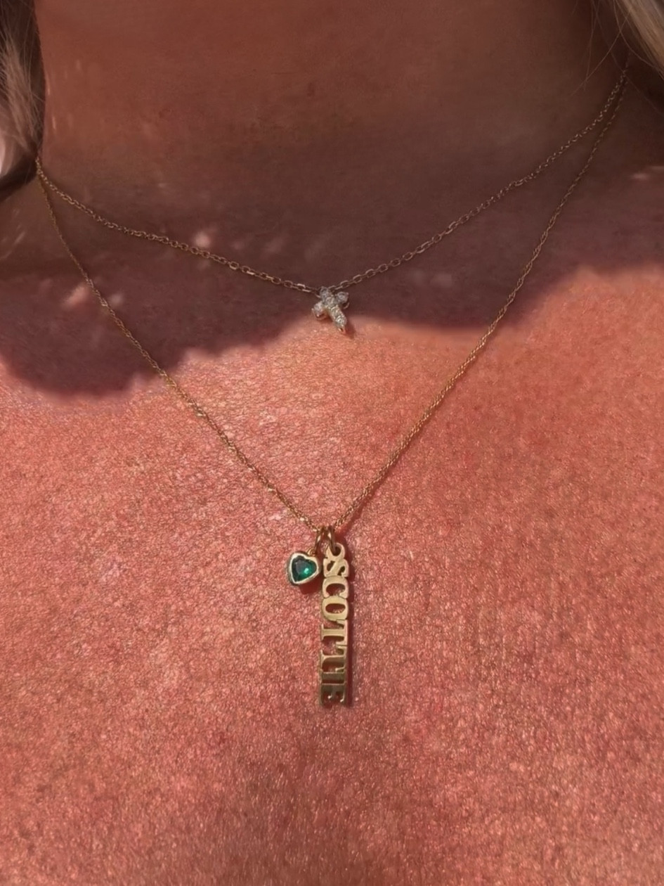 The sweetest necklace from @OakandLuna to wear your baby’s name 🫶🏻 the emerald is May’s birthstone for my husband and I’s wedding anniversary. 

New mom gift idea!

#LTKBump #LTKKids #LTKBaby