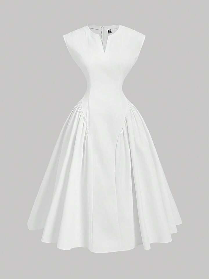 SHEIN MOD Plus Size Elegant Flared Split Butterfly Sleeve Dress, Party Dress, Spring/Summer Chic Commuter Long Dress, Minimalist Palace Style, Casual/Holiday Wear,Graduation Dress | SHEIN