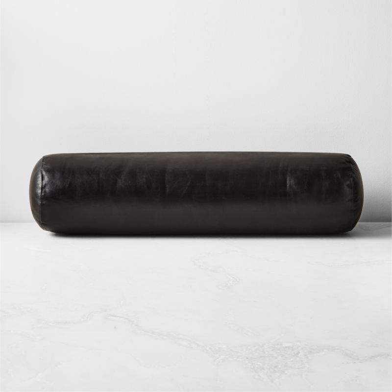 Bolster Black Leather Modern Throw Pillow | CB2 | CB2