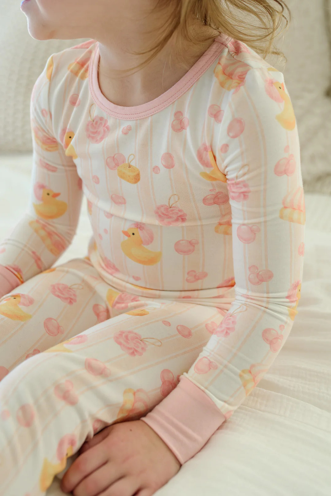 Two-Piece Bamboo Pajama Set | Bubble Duckies Pink | Caden Lane