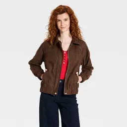 Women's Long Sleeve Zip-Up Faux Suede Jacket - A New Day\u2122 Dark Brown S | Target