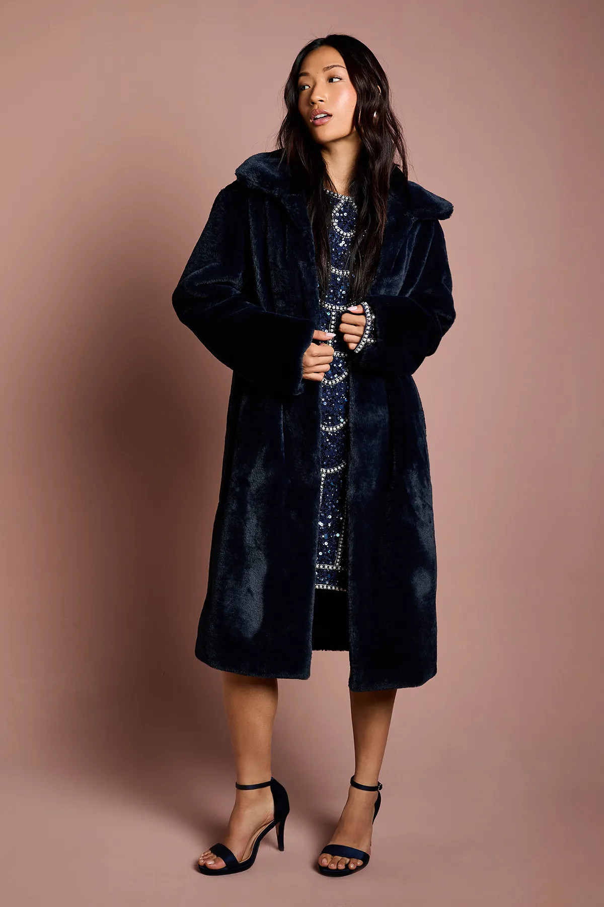 Jackets & Coats | Navy Faux Fur Longline Collared Coat | Coast | Coast UK & IE