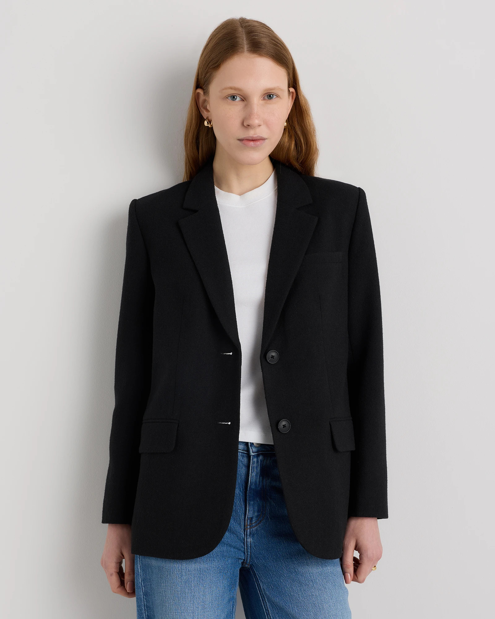 Quince | Women's Italian Wool OverSized Blazer in Textured Brown, Size XL | Quince