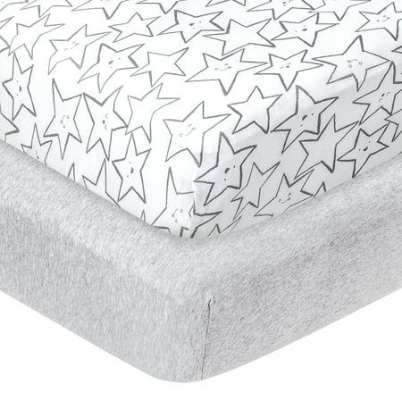 Little Star Organic 100% Pure Organic Cotton Fitted Jersey Crib Sheets, 2 Pk, Gray-Little Dreamer | Walmart (US)