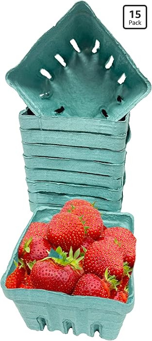 15 Pack Green Berry Basket 1 Pint, Pulp Fiber Vented Produce Containers Farmers Market Basket, Fr... | Amazon (US)