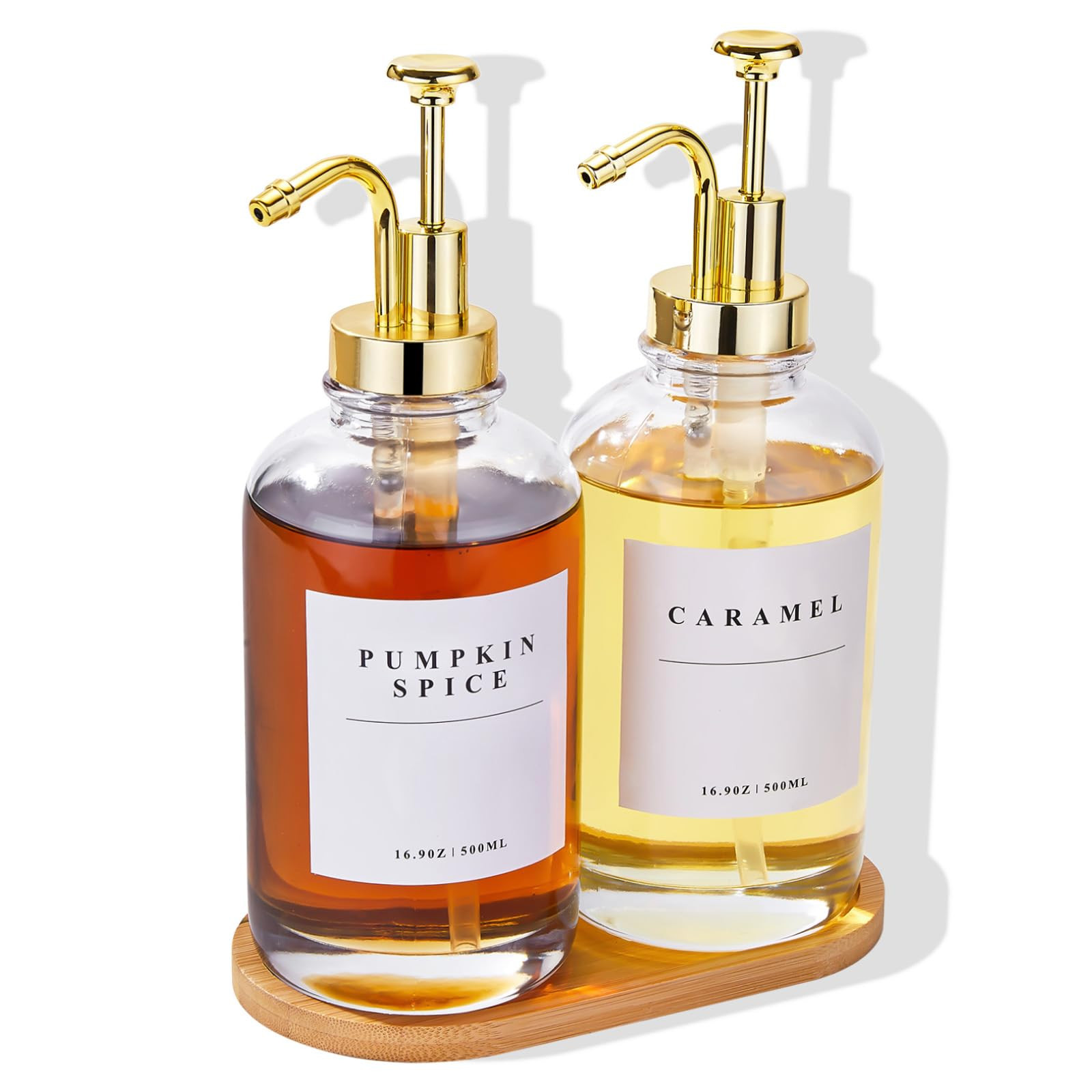 Coffee Syrup Dispenser for Coffee Bar, Coffee Syrup Pump Dispenser, Glass Syrup Bottle with Gold ... | Amazon (US)