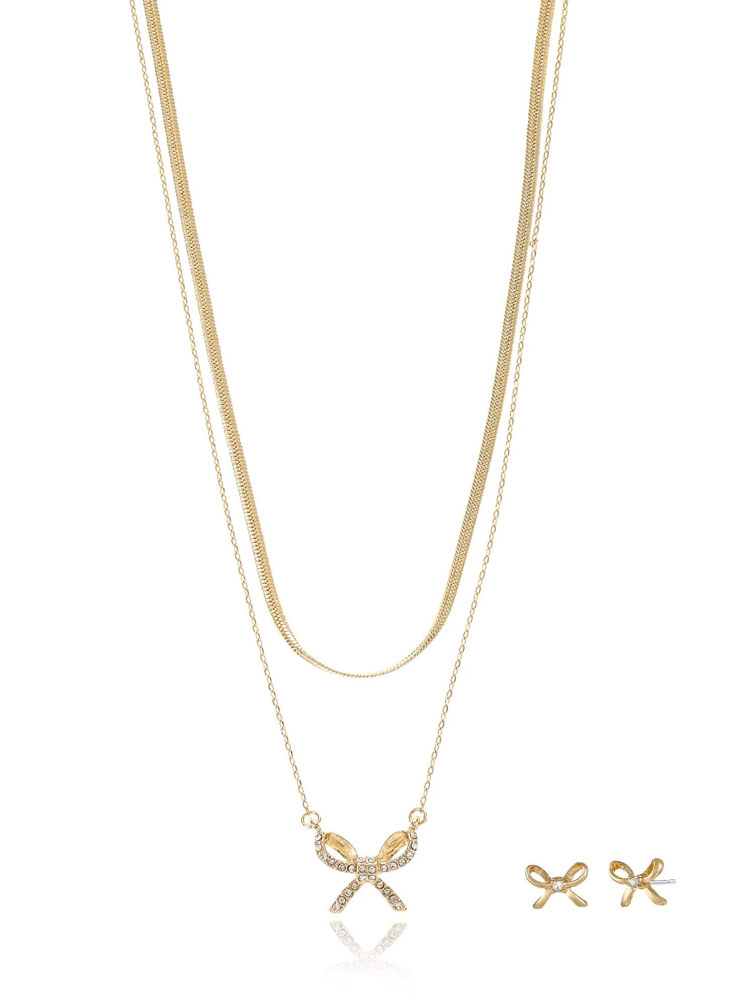 Time and Tru Goldtone Bow Motif Necklace and Earring Set, Female, 2 Pieces and 1 Pair | Walmart (US)