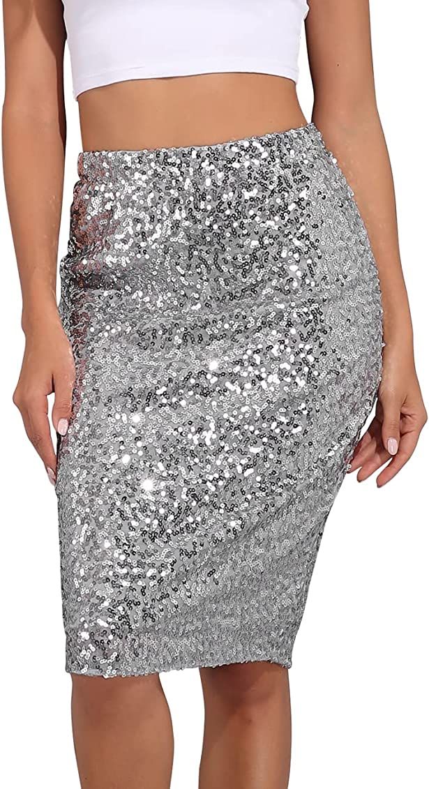 PrettyGuide Women's Sequin Skirt High Waist Sparkle Pencil Skirt Party Cocktail | Amazon (US)