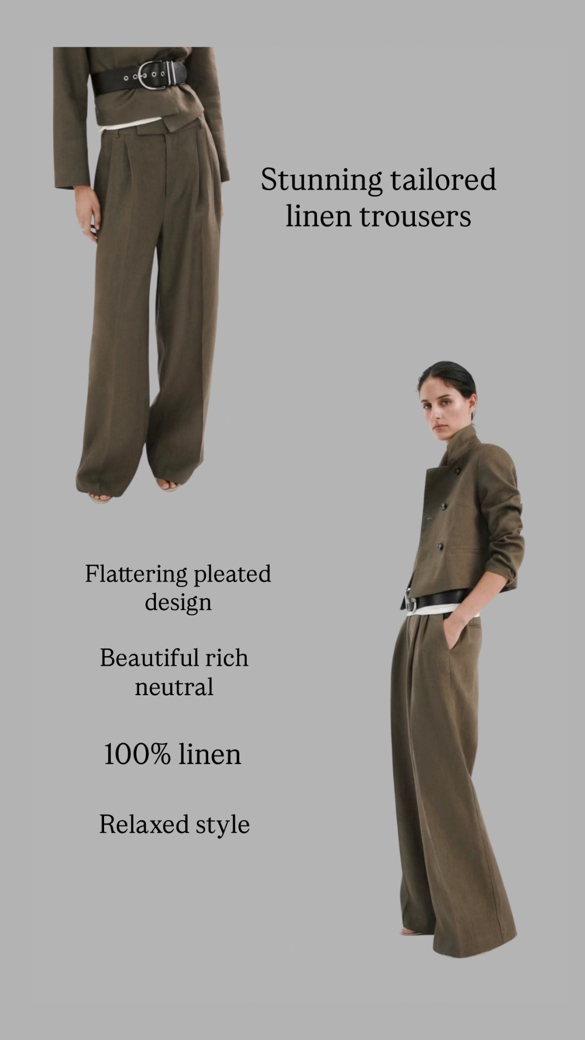 Beautiful tailored linen in a gorgeous earthy neutral. Tailored with flattering pleats and a wide leg design. A perfect mix of texture and design.

#LTKsummer #LTKstyletip #LTKover50style
