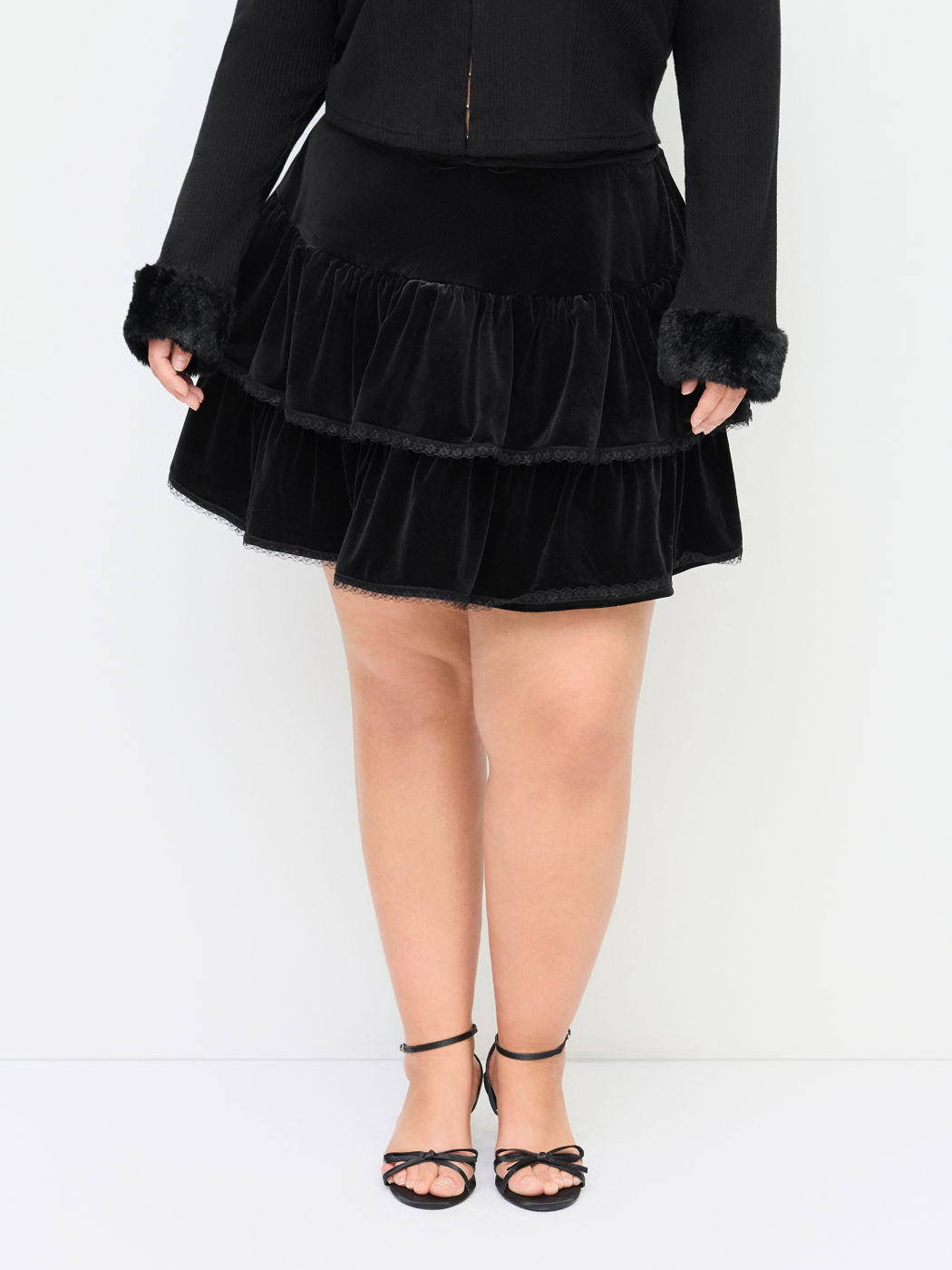 Velvet Velvet Mid Rise Lace Ruffle Layered Micro Mini Skirt Curve & Plus For Daily Casual | Cider
