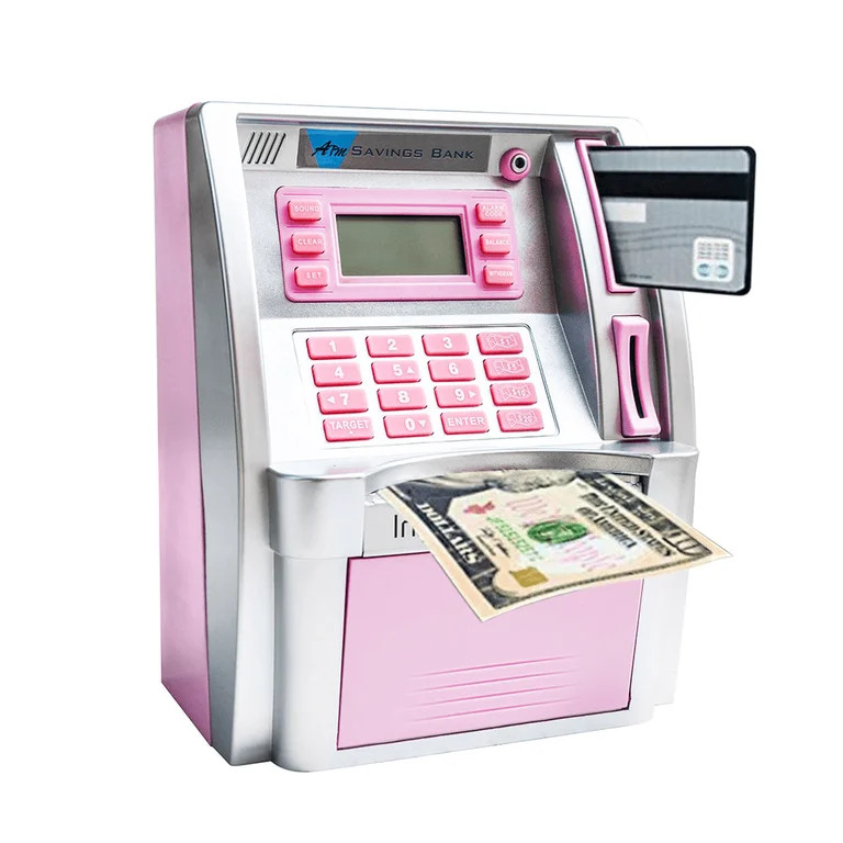 Pink ATM Savings Bank, Mini Kids ATM Savings Bank for Real Money, ATM Machine Saving Bank for Kid... | Walmart (US)