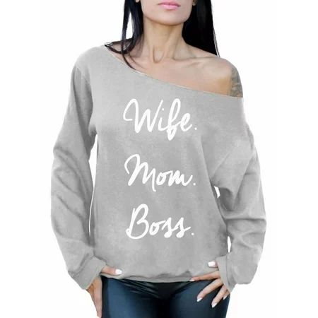 Awkward Styles Women's Wife Mom Boss Graphic Off Shoulder Tops Oversized Sweatshirt Mother's Day Gif | Walmart (US)