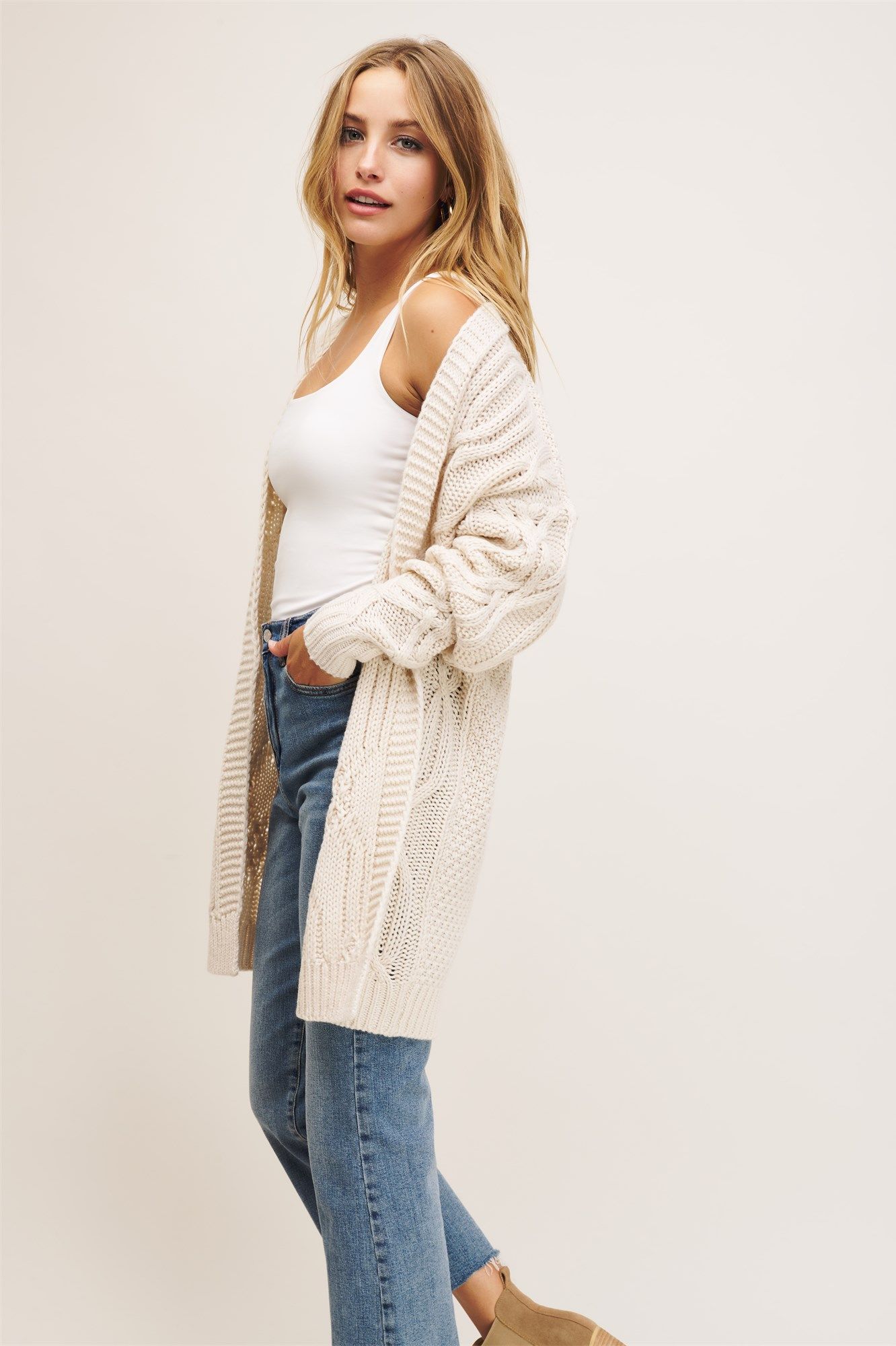 Cable Knit Cardigan$69.95XS/SM/LSize chartadd to bagFind in store Featuring a sumptuous cable kni... | Dynamite Clothing