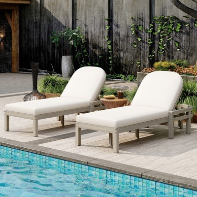 ModernLuxe 2pcs Outdoor Arched Chaise Lounge, 5-Position Adjustable Recliner Patio Sun Lounger with Cream Cushion, Sleek Acacia Wood Daybed, Gray | Target