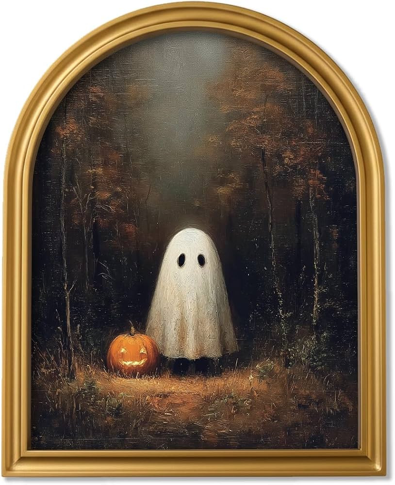 TwoDays Vintage Halloween Gold Arched Framed Ghost Wall Art, 11" x 13.8" | Amazon (US)