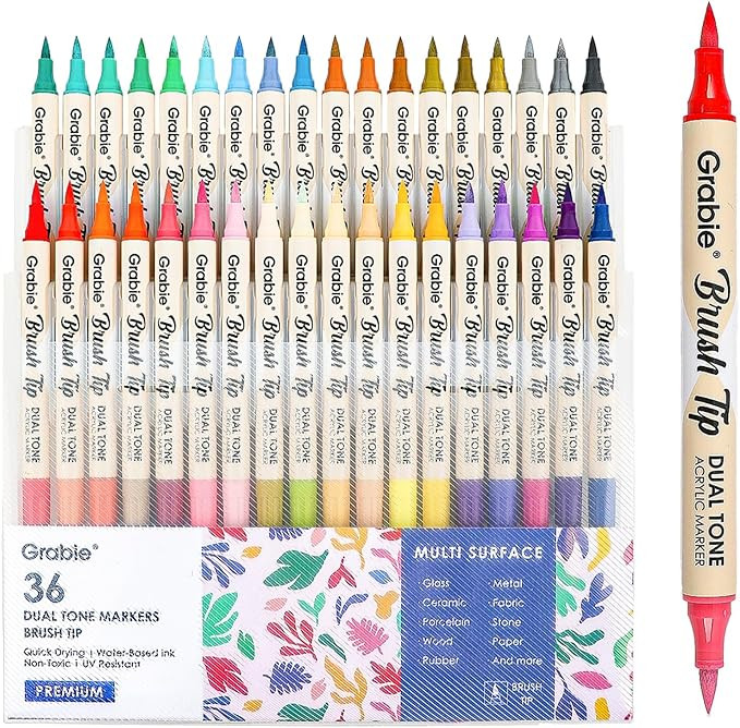 72 Colors Paint Markers, Dual-Color Acrylic Pens with 36 Brush Tips, Double Tipped for Rocks & Ar... | Amazon (US)